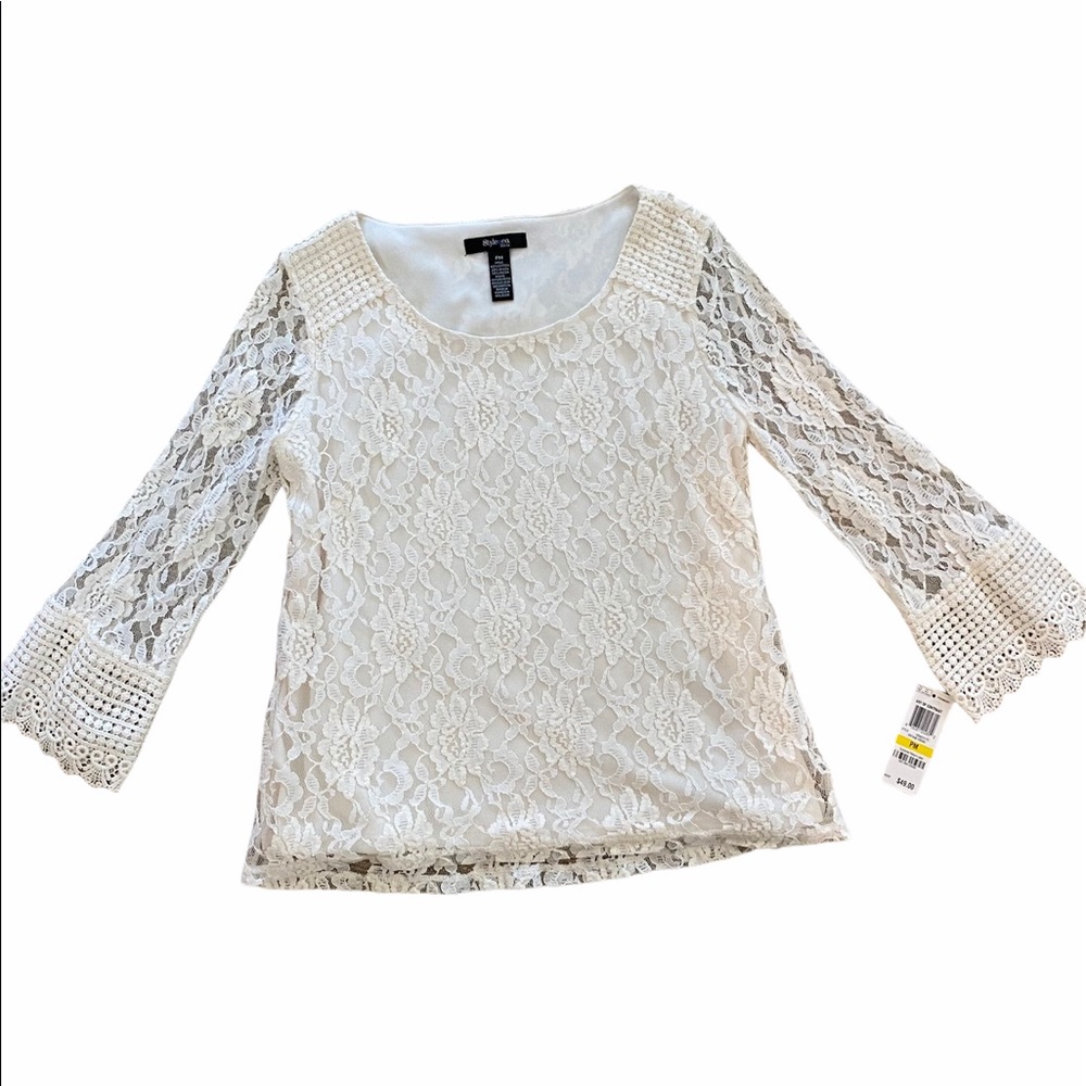 NWT Style & Co Vintage Cream Lace Crochet Top MP